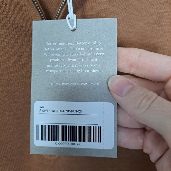 Everlane the luxe merino half zip sweater tawny brown XS NWT - Picture 8 of 9